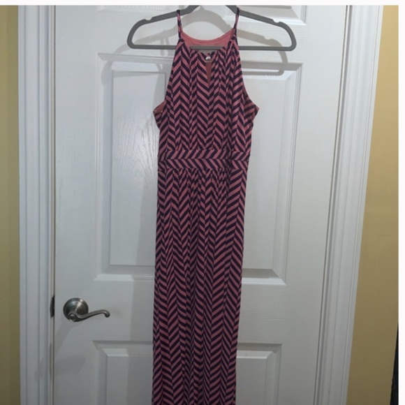 LOFT Petites chevron Stripe Maxi Dress sz SP Sleeveless halter neckline - Picture 2 of 8